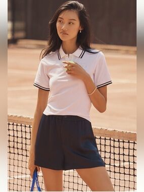 Varley Sarka High-Rise Sateen Shorts Size M Navy